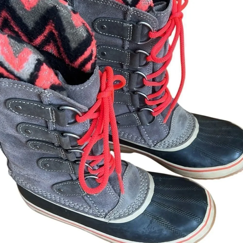Sorel Joan Of Arctic Knit II Waterproof Rain Snow Winter Boots Gray Pink Size 8.